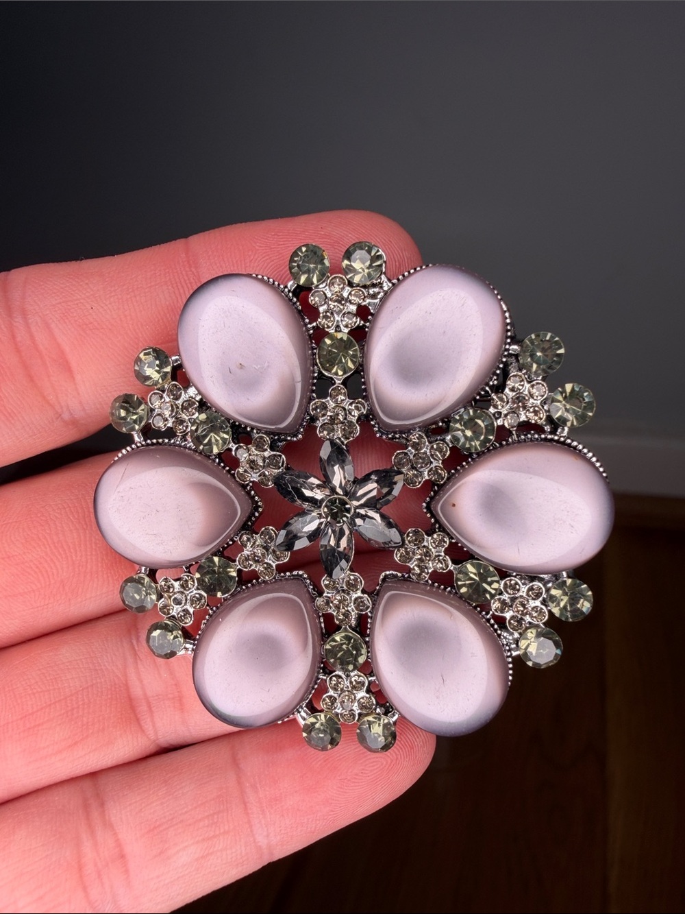 Lavender Teardrop Crystal Floral Brooch